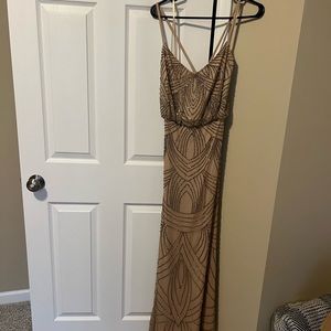 Adrianna Papell Nude Hand Beaded Long Gown